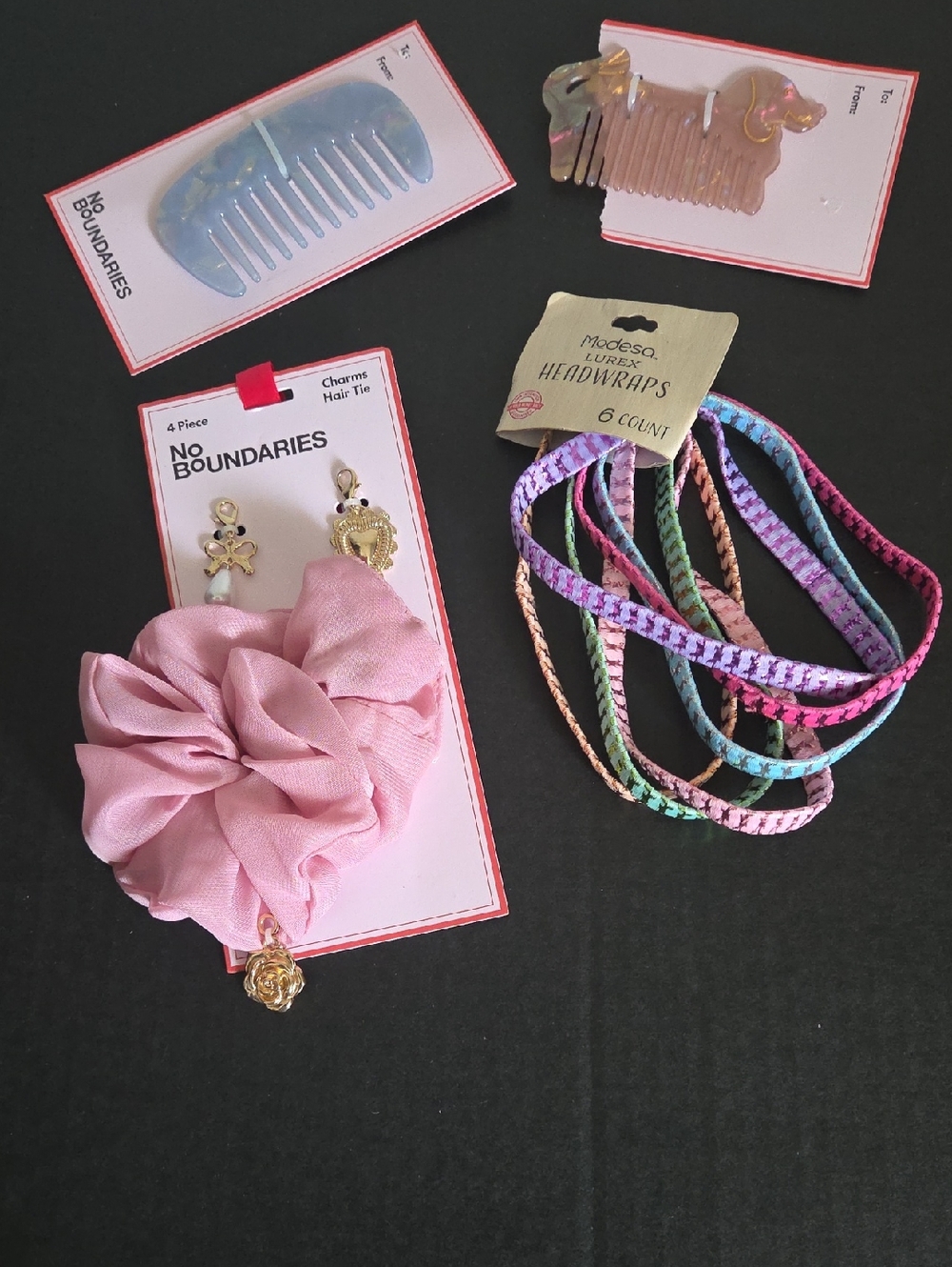 No Boundaries Pink Scrunchie with Gold Charm & Multicolor Braided Headwraps